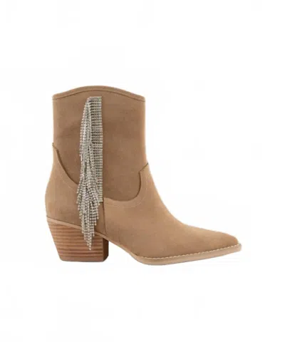 Oasis Society Women's Rowan Rhinestone Fringe Booties In Khaki In Brown