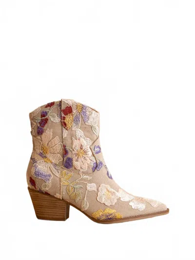 Oasis Society Women's Wanda Floral Applique Western Boots In Taupe In Multi