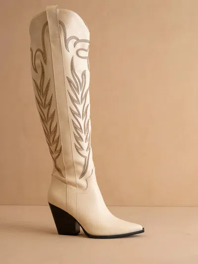 Oasis Society Women's Wildflower Boots Knee High Cowboy Western Boot In Ivory In Multi