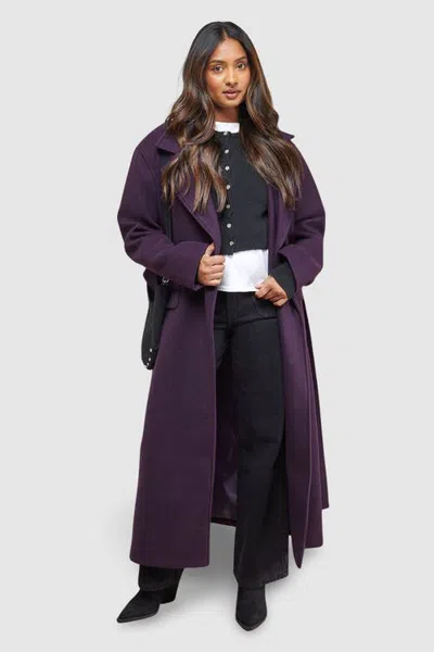 Oasis Tie Belt Detail Midi Coat In Purple
