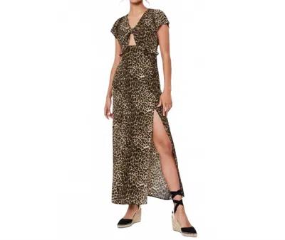 Oasis Tiger Print Slit Maxi Dress In Beige In Brown
