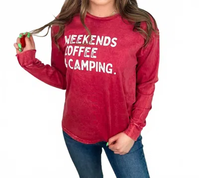 Oat Collective Camping & Coffee Cotton Long Sleeve Graphic Tee In Red