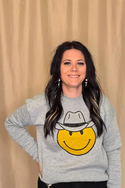 Oat Collective Cowboy Smiley Western Graphic Sweatshirt In Athletic Heather In Gray