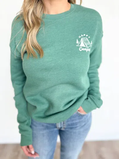Oat Collective Harlee Happy Camper Crewneck In Green