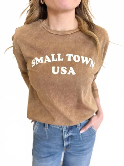 Oat Collective Lawson Small Town Long Sleeve Top In Acid Washed Brown