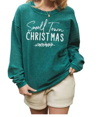 Oat Collective Small Town Christmas Thermal Vintage Pullover In Green