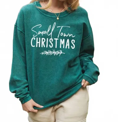 Oat Collective Small Town Christmas Thermal Vintage Sweatshirt - Plus In Pine In Green