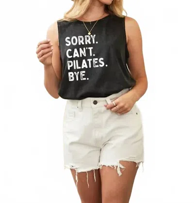 Oat Collective Sorry Can't Pilates Bye Mineral Graphic Tank Top In Black