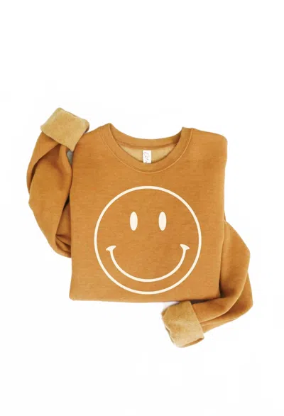 Oat Collective Unisex Smiley Face Graphic Sweatshirt In Heather Mustard In Brown