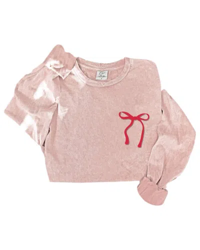 Oat Collective Women's Bow Puff Mineral Washed Long Sleeve Sweater In Soft Pink In Multi