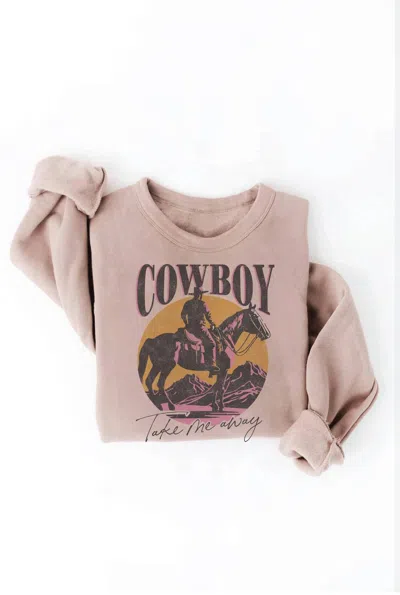 Oat Collective Women's Cowboy Take Me Away Graphic Sweatshirt In Tan In Pink