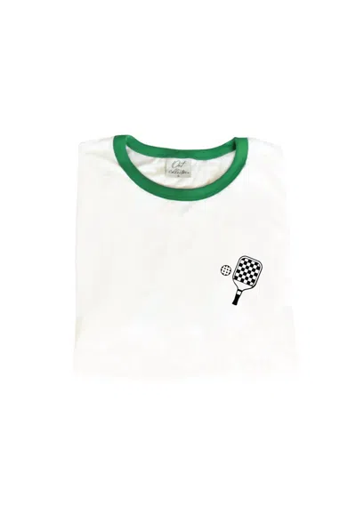 Oat Collective Women's Pickle Baller Ringer Front And Back Graphic Top In Natural/green In Multi