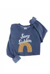 Oat Collective Women's Stay Golden Graphic Sweatshirt In Vintage Denim In Blue