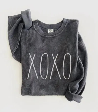 Oat Collective Women's Xoxo Thermal Vintage Pullover In Charcoal In Multi