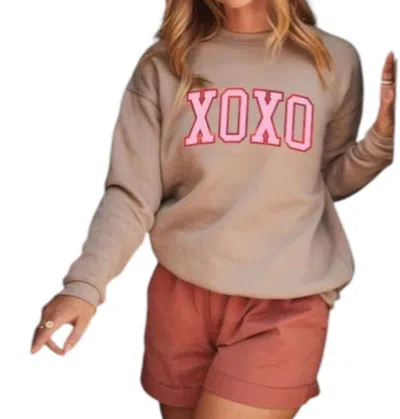 Oat Collective Xoxo Foil Graphic Sweatshirt In Beige In Brown