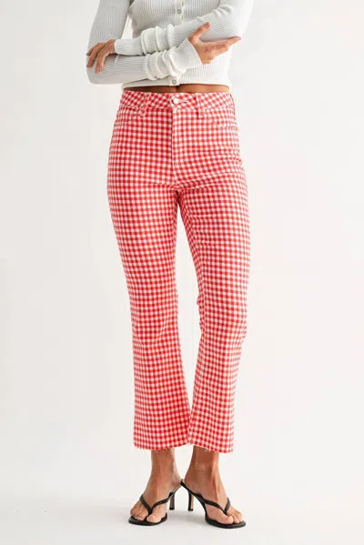 Oat New York Gingham Crop Flare Pants In Red