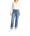 Oat New York High Rise Cuffed Wide Leg Jean In Luna Dark Wash In Blue