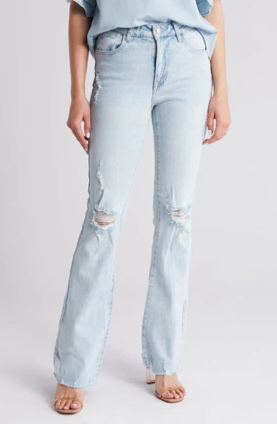 Oat New York High Rise Distressed Flare Jeans In Vanilla Sky Light