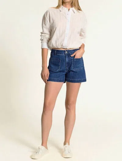 Oat New York High Rise Patch Pocket Short In Dark Wash In Blue