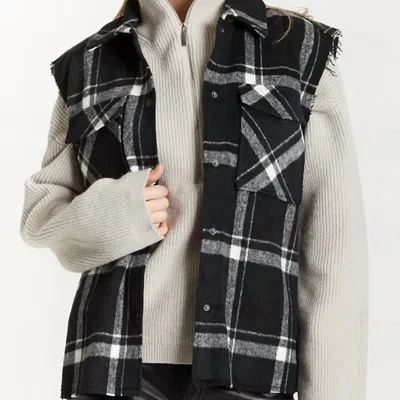 Oat New York Plaid Hunter Vest With Frayed Sleeves In Black/white