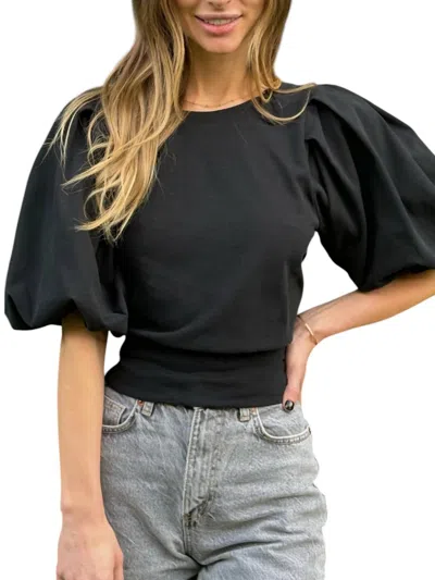 Oat New York Puff Sleeved Crop Top In Black