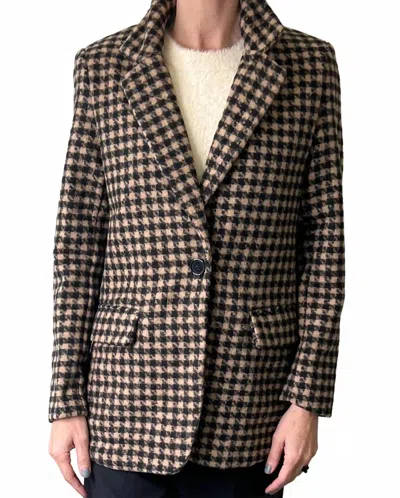 Oat New York Slim Boyfriend Blazer In Black Beige Houndstooth In Brown