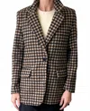 Oat New York Slim Boyfriend Blazer In Black Beige Houndstooth In Green