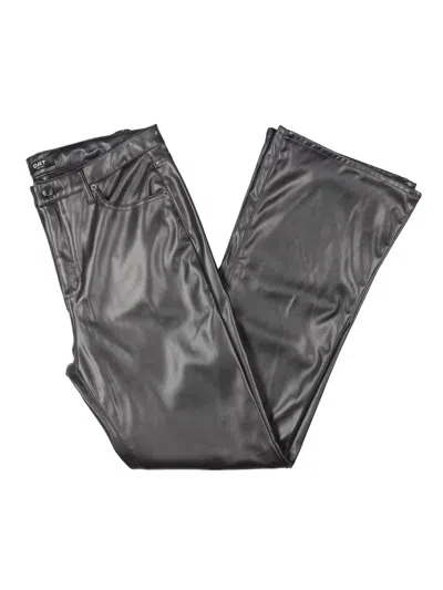 Oat New York Womens Faux Leather Mid Rise Flared Pants In Black