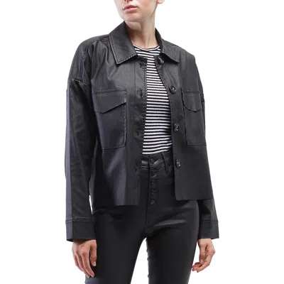 Oat New York Womens Faux Leather Warm Shirt Jacket In Black
