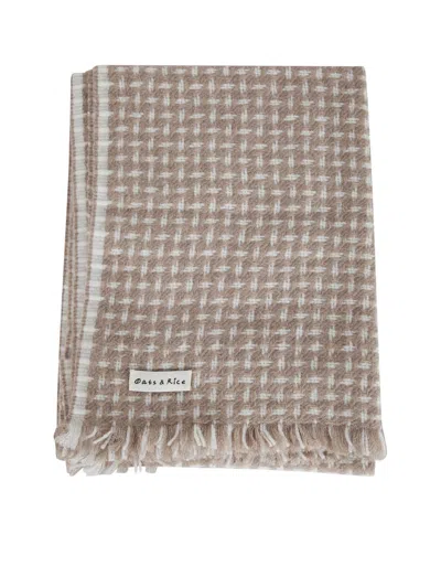 OATS & RICE CROSS PATTERN TWILL CASHMERE SCARF,OR20.42 42 LATTE