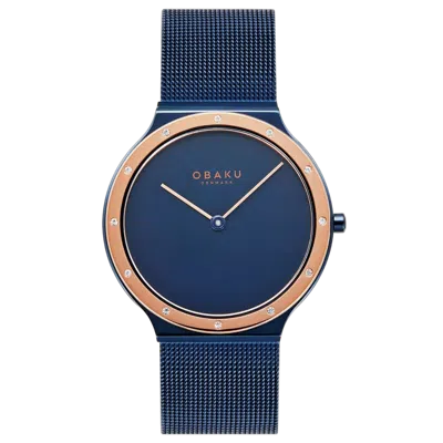 Obaku Diamond-set Rose Gold Bezel Watch In Blue