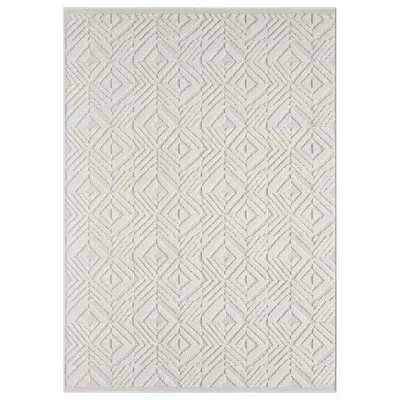 Obeetee Diamond Tile Cascade Power Loomed Indoor/outdoor Rug In White