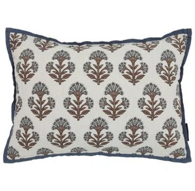 Obeetee Fern Cotton Flanged Edges Contrasting Border Throw Pillow In Blue