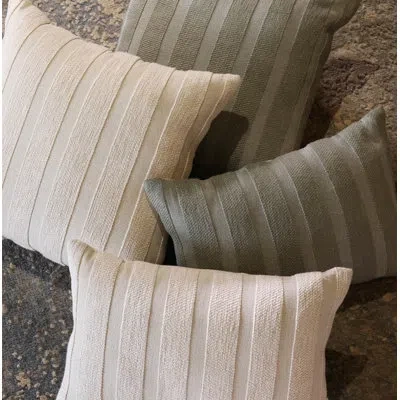 Obeetee Woven Stripe Cotton Knife Edge Textured Throw Pillow In Ivory