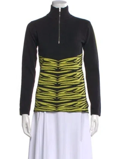 Pre-owned Obermeyer Animal Print Mock Neck Top In Black