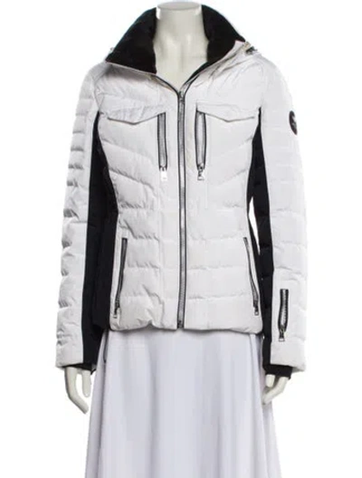 Pre-owned Obermeyer Colorblock Pattern Down Coat In White