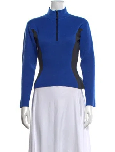 Pre-owned Obermeyer Colorblock Pattern Mock Neck Sweater In Blue