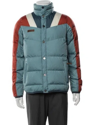Pre-owned Obermeyer Colorblock Pattern Puffer Coat In Blue