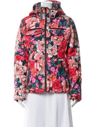Pre-owned Obermeyer Floral Print Down Jacket In Red