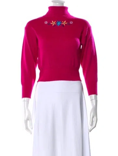 Pre-owned Obermeyer Floral Print Turtleneck Sweater In Pink