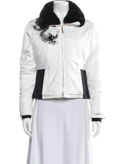Pre-owned Obermeyer Graphic Print Down Jacket In White