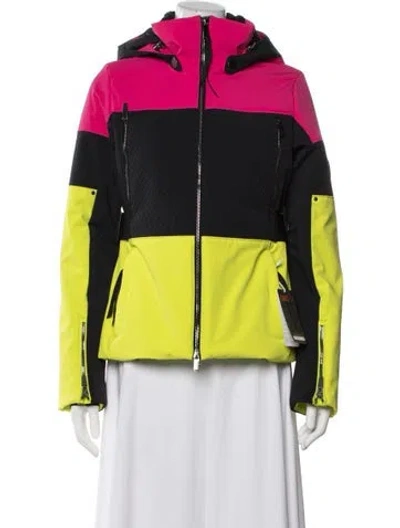 Pre-owned Obermeyer Nylon Colorblock Pattern Performance Coat In Green