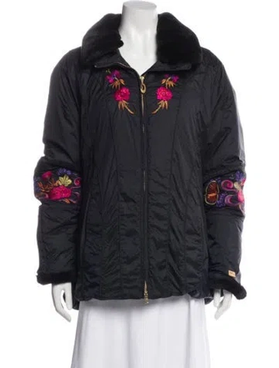 Pre-owned Obermeyer Nylon Floral Print Performance Jacket In Blue