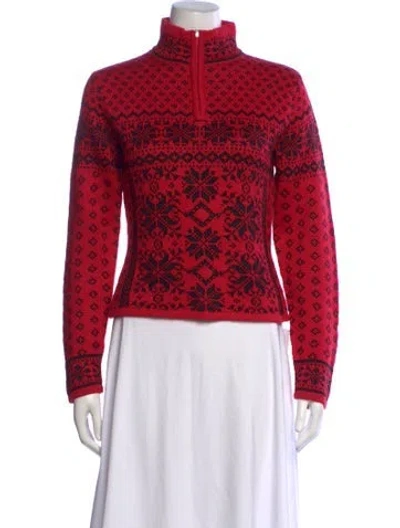 Pre-owned Obermeyer Patterned Mock Neck Sweater In Red