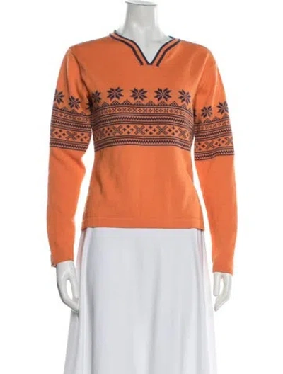 Pre-owned Obermeyer Patterned V-neck Sweater In Orange