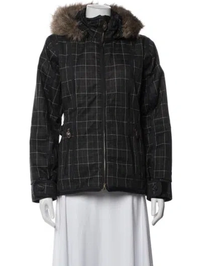 Pre-owned Obermeyer Plaid Print Down Jacket In Grey