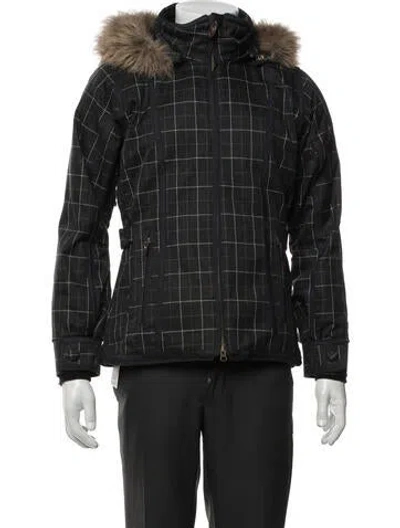 Pre-owned Obermeyer Plaid Print Puffer Coat In Gray