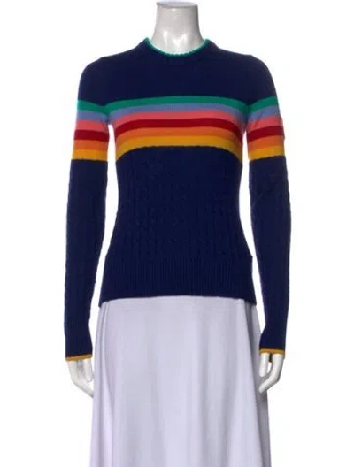 Pre-owned Obermeyer Striped Crew Neck Sweater In Blue