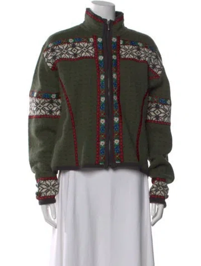 Pre-owned Obermeyer Wool Patterned Sweater In Green