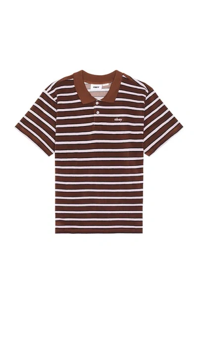 Obey Uni Terry Cloth Polo In Brown